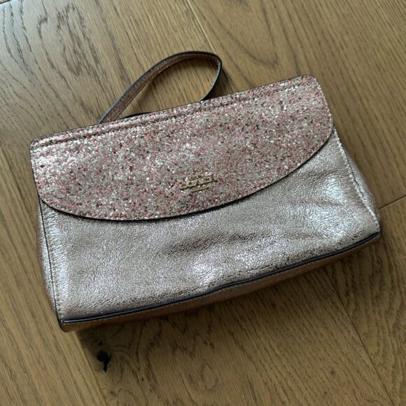 Coach Handbags - Coach Rose Gold Glitter Metallic Clutch F37563 - EUC